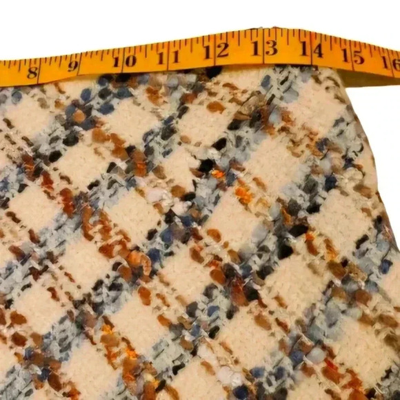 Talbots Wool Blend Cream Blue Tan Textured Skirt Hidden Side Zip Size 8 - Picture 4 of 9